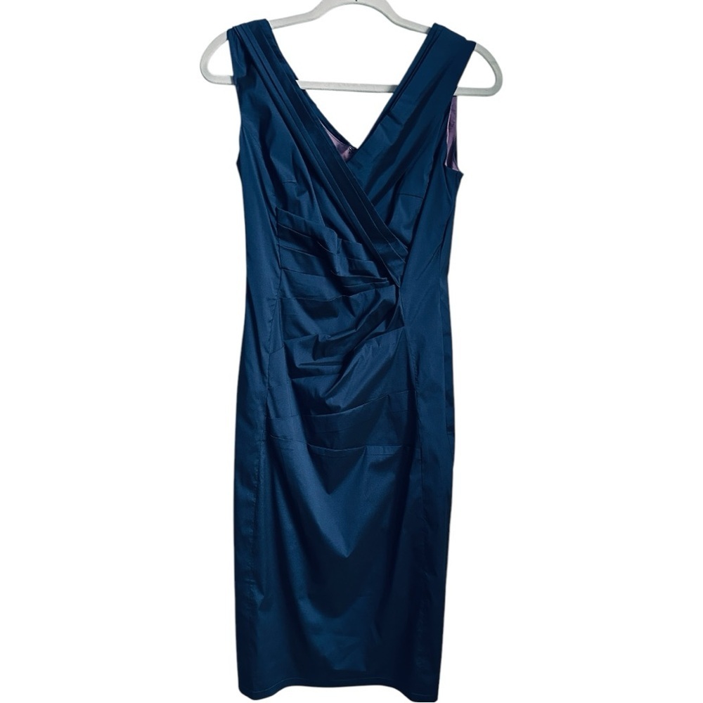 TALBOT RUNHOF Deep Blue Midi Sheath Dress with V-neck Sleeveless MSRP 1,295.00 - Picture 6 of 9
